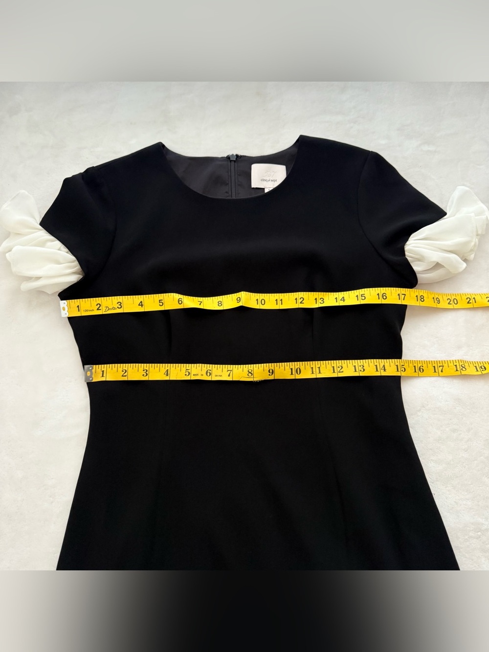 Cinq A Sept Rosaria Chiffon Ruffle Hem Sleeve Mini Dress Size 6 Black Ivory - Picture 7 of 9